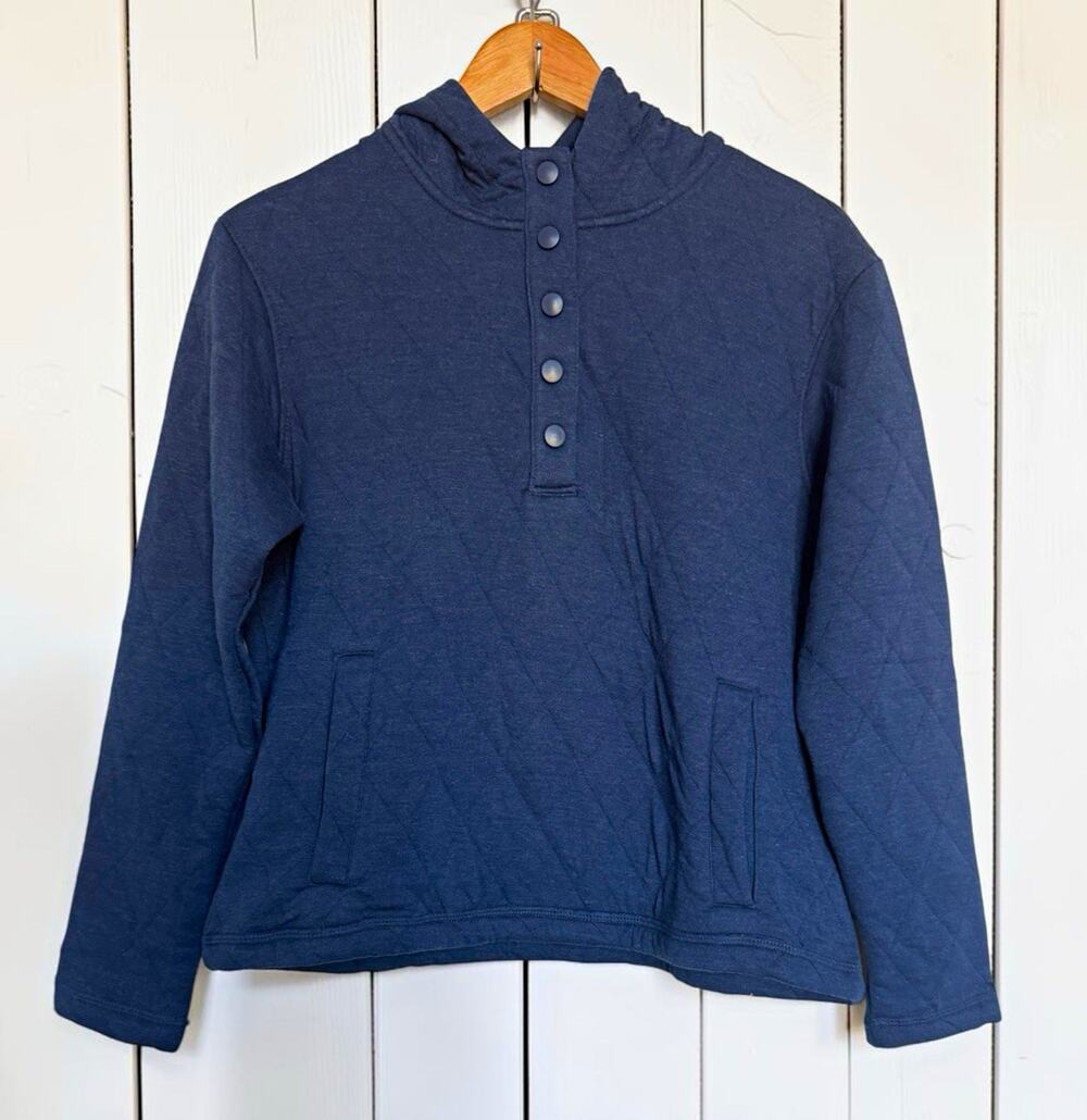 NWT Lands' End Women Henley Quilted Pullover Hooded Sweatshirt Size XS Navy